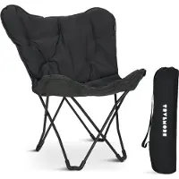TRVLMORE – Vlinderstoel Campingstoel – 82 x 70 x 92 cm – Voorzien Van 136 kg Draagvermogen En Inklapbaar Design En Inclusief Draagtas – Voor Camping En Tuin – Zwart Polyester En Staal