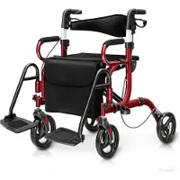 Costway Rollator opvouwbaar en licht, met zitting, 2-in-1 rolstoel & reisrollator, loophulp, 6-voudig in hoogte verstelbaar, loopwagen met tas, rem en stokhouder, aluminium, inklapbaar voor senioren