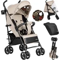 Tulano Davos 35 - Kinderwagen - Buggy - Lichtgewicht Wandelwagen met XXL Zonnekap - Verstelbare Rugleuning - Tot 22 kg - Beige