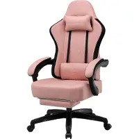 GTPLAYER - Gamingstoel Ergonomisch - Met Veerzitkussen en Voetensteun - Zwart-roze