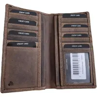 Oi Hunter bruine leren creditcardhouder voor veel pasjes / pasjes mapje groot, hoog, smal model / smalle portefeuille voor veel kaartjes / RFID safe / bruin leer / 589H