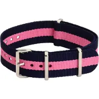 Kaiser Premium Navy Blue Pink - Nato strap 22mm - Stripe - Horlogeband Blauw Roze
