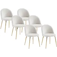 Vente-unique Set van 6 stoelen - Bouclette stof en goud metaal - Wit - MELBOURNE