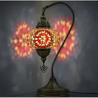 Halay Mozaiek Tafellamp - Handgemaakt Nachtlampje - 1 stuk - Rood Glas met Messing Basis