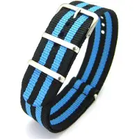 Kaiser Premium Black Blue - Nato strap 22mm - Stripe - Horlogeband Zwart Blauw