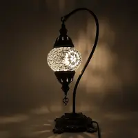 Halay Turkse Lamp - Mozaïek Lamp - Tafellamp - Zwanenhals - Marokkaanse Lamp - Oosterse Lamp - Boog model - Ø 12 cm - Hoogte 43 cm - Authentiek - Handmade - Kleurrijk -