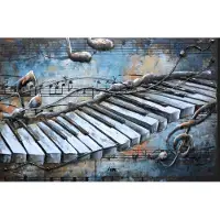 Karo-art Schilderij - Metaalschilderij - Piano Toetsen, 80x120cm, 3D schilderij