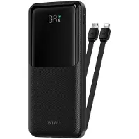 Wiwu Powerbank 10000mAh 2-in-1 kabel Type-C en Lightning - Digital display - Zwart