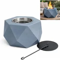 Benza Tafelhaard Bio-ethanol – Beton Look – 16,5×16,5×10cm – Moderne Tafelhaard met Doofplaat – Sfeervolle Vlam voor Tafel, Terras of Balkon