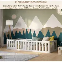 Crazy Pine kinderbed 140x200 cm – Wit – Montessori vloerbed met valbeveiliging van 40 cm en een openslaande barrière - Crazy Johnny