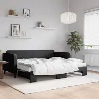 Prolenta Maison Exclusive - Uittrekbaar dagbed met matrassen, zwart, 90x190 cm, stof
