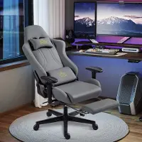 OKWISH Bureaustoel - Ergonomisch Met 3D-Armleuningen En Voetsteun - Verstelbaar Voor Werk En Gamen - Polyester - Donkergrijs