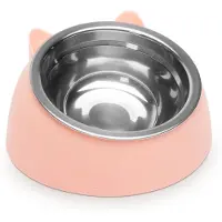 Yummie Kattenvoerbak RVS – Katten Voerbak en Drinkbak – Kattenbakje met Kunststof Houder – 14 cm – Roze [60062A]