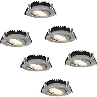 HOFTRONIC™ Set van 6 dimbare LED inbouwspots Rome - RVS - 6 Watt - Kantelbaar - 2700K warm wit - IP44 - Geringe inbouwdiepte