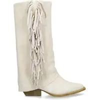 Manfield Off white suède cowboylaarzen met franjes | Maat 38