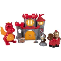 Eddy Toys Kasteel Speelset 8 Stuks – Kasteel Speelgoed met Draak en Ridder – Middeleeuws Speelgoed met Paard en Accessoires – Rood Grijs Kasteel voor Kinderens