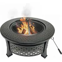 Relaxdays vuurschaal, diameter schaal 55 cm, met vonkenbescherming, schuifhaak, staal, vuurkorf voor tuin, terras, zwart