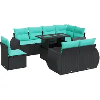vidaXL 9-delige Loungeset met kussens poly rattan acacia zwart