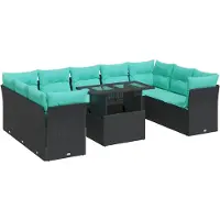 vidaXL 10-delige Loungeset met kussens poly rattan acacia zwart