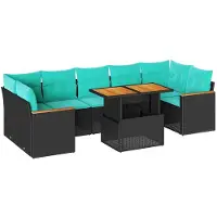 vidaXL 8-delige Loungeset met kussens poly rattan zwart