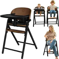 Lionelo Celia 3-in-1 Houten Kinderstoel – Van Baby tot Volwassene – Verstelbare Zitting & Voetsteun – 5-punts Gordel – Eco-leer Bekleding – Inclusief BabySet & Eetblad – Draagvermogen tot 110 kg