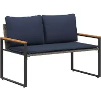 vidaXL Bank met kussen Grijs en Marineblauw 115 x 65 x 72 cm Rattan