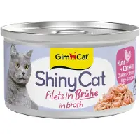 GimCat 24x Kattenvoer Nat ShinyCat Filets in Bouillon Kip & Garnalen 70 gr