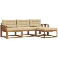 vidaXL Buiten bank set met kussen 4 pcs Natuurlijk en Beige