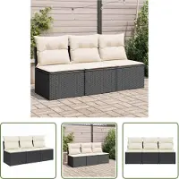 The Living Store Tuinset - Tuinbank - Tuinbank 3-zits met kussens poly rattan zwart - Lounge Set - Buitendining - Outdoor Furniture