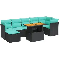 vidaXL 8-delige Loungeset met kussens poly rattan zwart