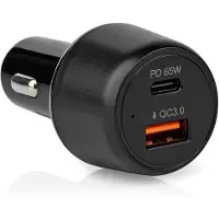 Nedis autolader met 1 USB-C PD en 1 USB-A Quick Charge 3.0 poort - 65W / zwart
