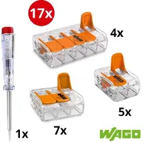 Wago lasklemmen assortiment serie 221 - 2, 3 en 5 voudig (16 stuks) + spanningzoeker