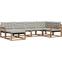 vidaXL Buiten bank set met kussen 6 pcs Natuurlijk en Licht Grijs