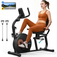 Merach Opvouwbare Semi-Ligfiets Hometrainer - 8 Niveaus Magnetische Weerstand - LCD-scherm - Elastieken - Hartfrequentie Sensor - Zwart