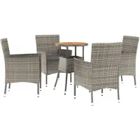 vidaXL 5-delige Bistroset met kussens poly rattan grijs