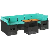 vidaXL 8-delige Loungeset met kussens poly rattan zwart