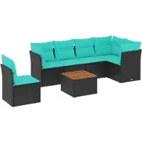 vidaXL 7-delige Loungeset met kussens poly rattan zwart