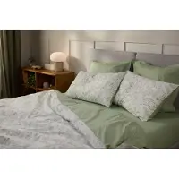 Emma Percal Dekbedovertrek 240x220 cm Groen Eucalyptus & Beige