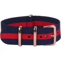 Kaiser Premium Navy Blue Red - Nato Strap - Horlogeband Blauw Rood - 22mm Rose Gouden Gesp