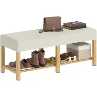 HOMCOM Schoenenbank - Rubberhout - 120x44x48cm - Natuurlijk hout
