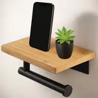 BUDDLEY Toiletrolhouder met plankje - WC rolhouder - WC rol houder - Toiletrol houder - Closetrolhouder - Toiletpapierhouder - wcrol houder - Planchet - Hout en RVS