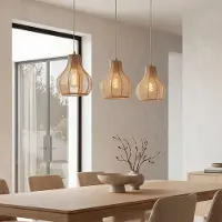 LumenXL Japandi hanglamp Senji met drie linnen kappen - zandtaupe