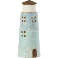 J-Line decoratie Vuurtoren - hout - naturel/lichtblauw - small - 2 stuks