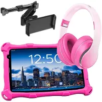 AngelTech Luxe OnderwegPakket PRO MAX – Kindertablet PRO MAX Roze + Kinderkoptelefoon + Tablethouder - Android 16 - Kindertablet Vanaf 3 Jaar – Kinder Tablet – Kids Tablet - Tablet voor Kinderen
