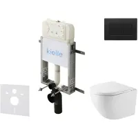 Kielle Genesis New - Voorwandinbouwset, Oudee compact toilet, Vortex Rimless+, softclose zitting en Gemini New III drukknop, matzwart 30528SZ45