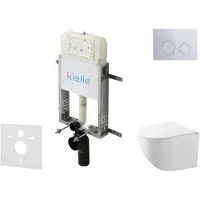 Kielle Genesis New - Voorwandinbouwset, Gaia compact toilet, Rimless, softclose zitting en Gemini New II knoppen, glanzend chroom 30528SZ86