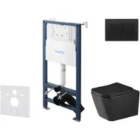 Kielle Genesis New - Voorwandinbouwset, Arkas I toilet, Vortex Rimless+, softclose zitting en Gemini New III knoppen, matzwart 30528SS96