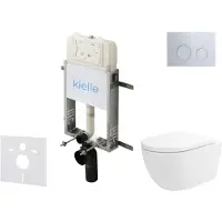 Kielle Genesis New - Voorwandinbouwset, Oudee toilet, Vortex Rimless+, softclose zitting en Gemini New II knoppen, glanzend chroom 30528SZ23
