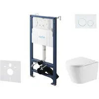 Kielle Genesis New - Voorwandinbouwset, Nefia toilet, Vortex Rimless+, softclose zitting en Gemini New I knoppen, glanzend wit 30528SS46