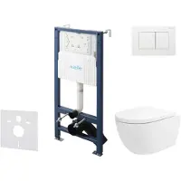Kielle Genesis New - Voorwandinbouwset, Oudee toilet, Vortex Rimless+, softclose zitting en Gemini New III knoppen, glanzend wit 30528SS25
